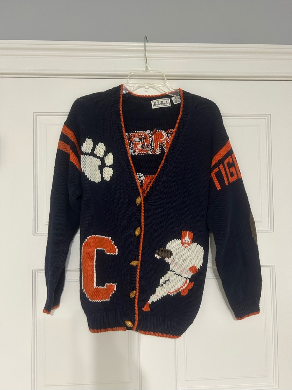 Men's Navy Clemson Cardigan Sweater with Athletic Accents